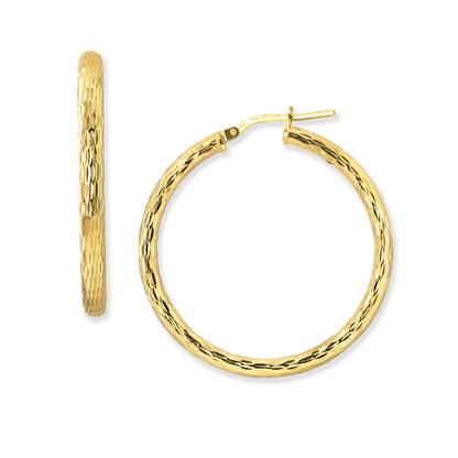 Stellari Gold 3x35mm Full Diamond Cut Hoops
