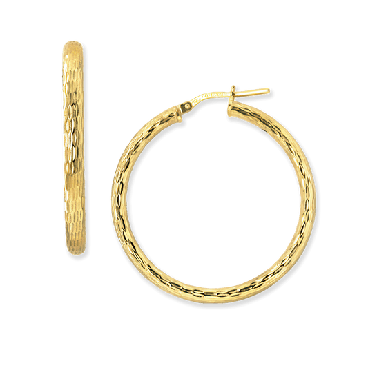 Stellari Gold 3x35mm Full Diamond Cut Hoops
