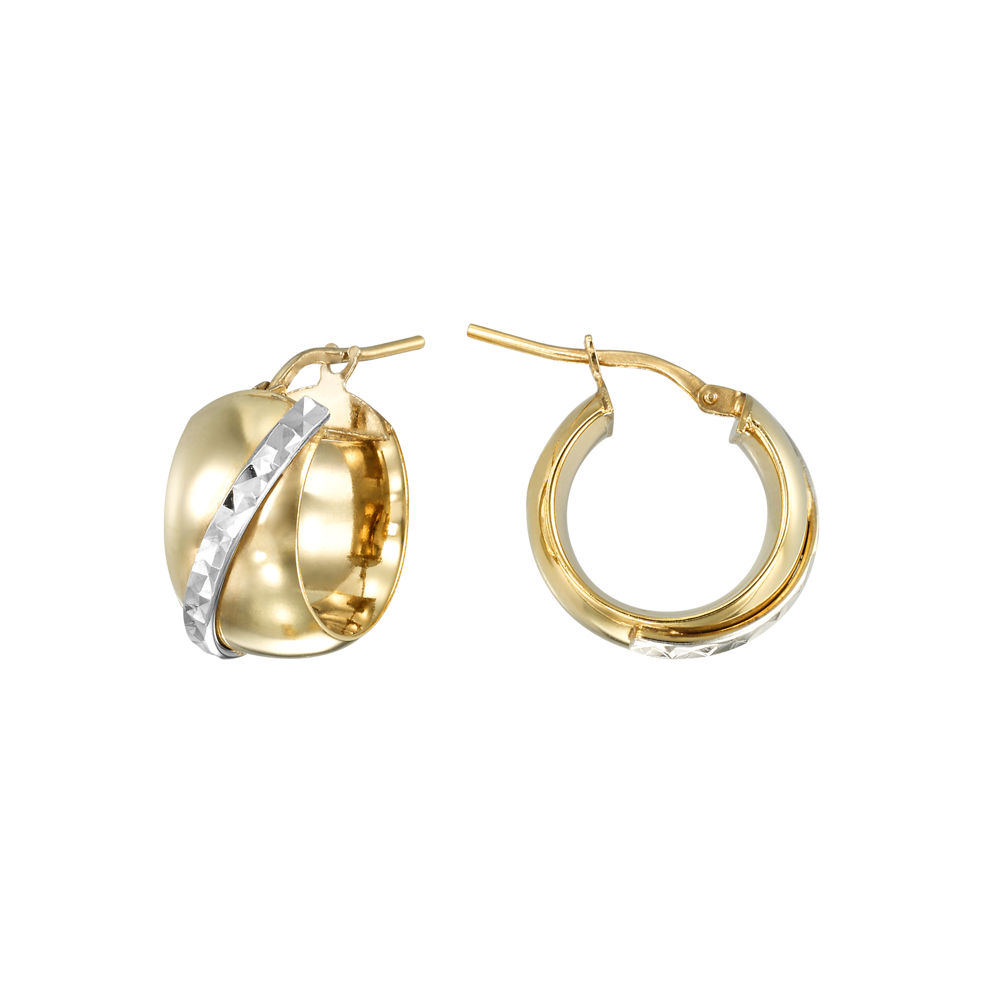 Stellari Gold Italian Sterling Silver Two-Tone Caviar Huggie Earrings