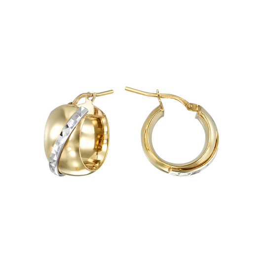 Stellari Gold Italian Sterling Silver Two-Tone Caviar Huggie Earrings