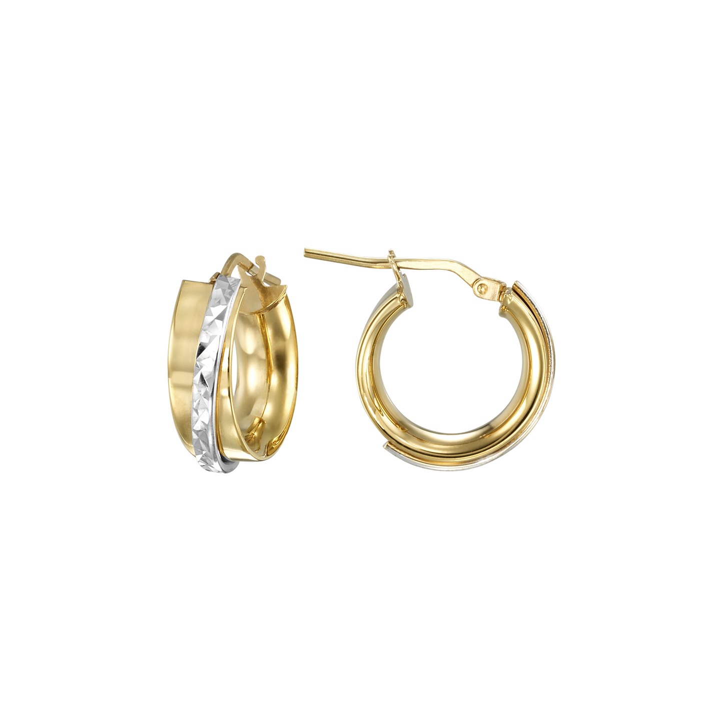 Stellari Gold Italian Sterling Silver Two-Tone Caviar 15mm Hoop Earrings