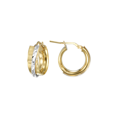 Stellari Gold Italian Sterling Silver Two-Tone Caviar 15mm Hoop Earrings