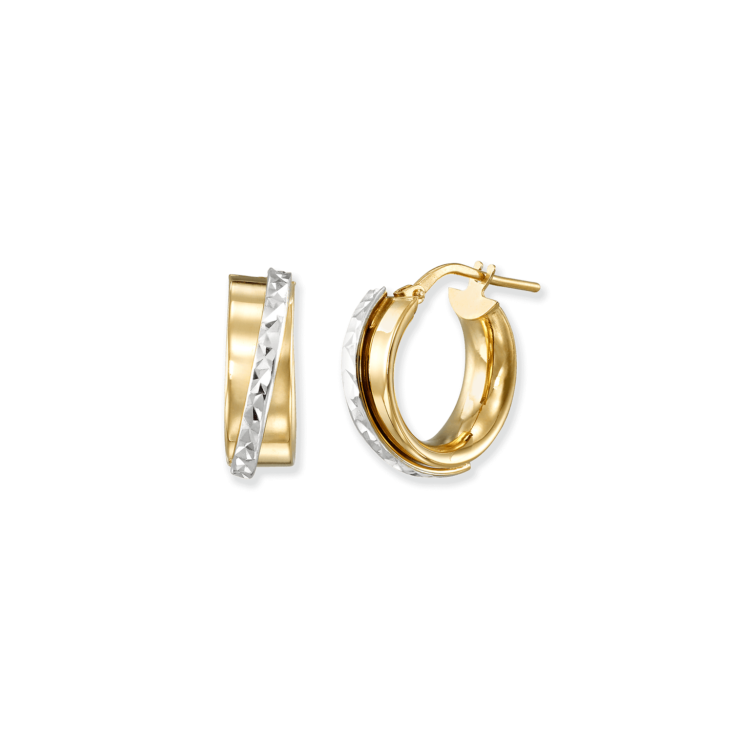 Stellari Gold Italian Sterling Silver Two-Tone Caviar 15mm Hoop Earrings