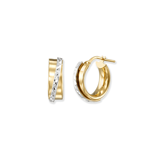 Stellari Gold Italian Sterling Silver Two-Tone Caviar 15mm Hoop Earrings