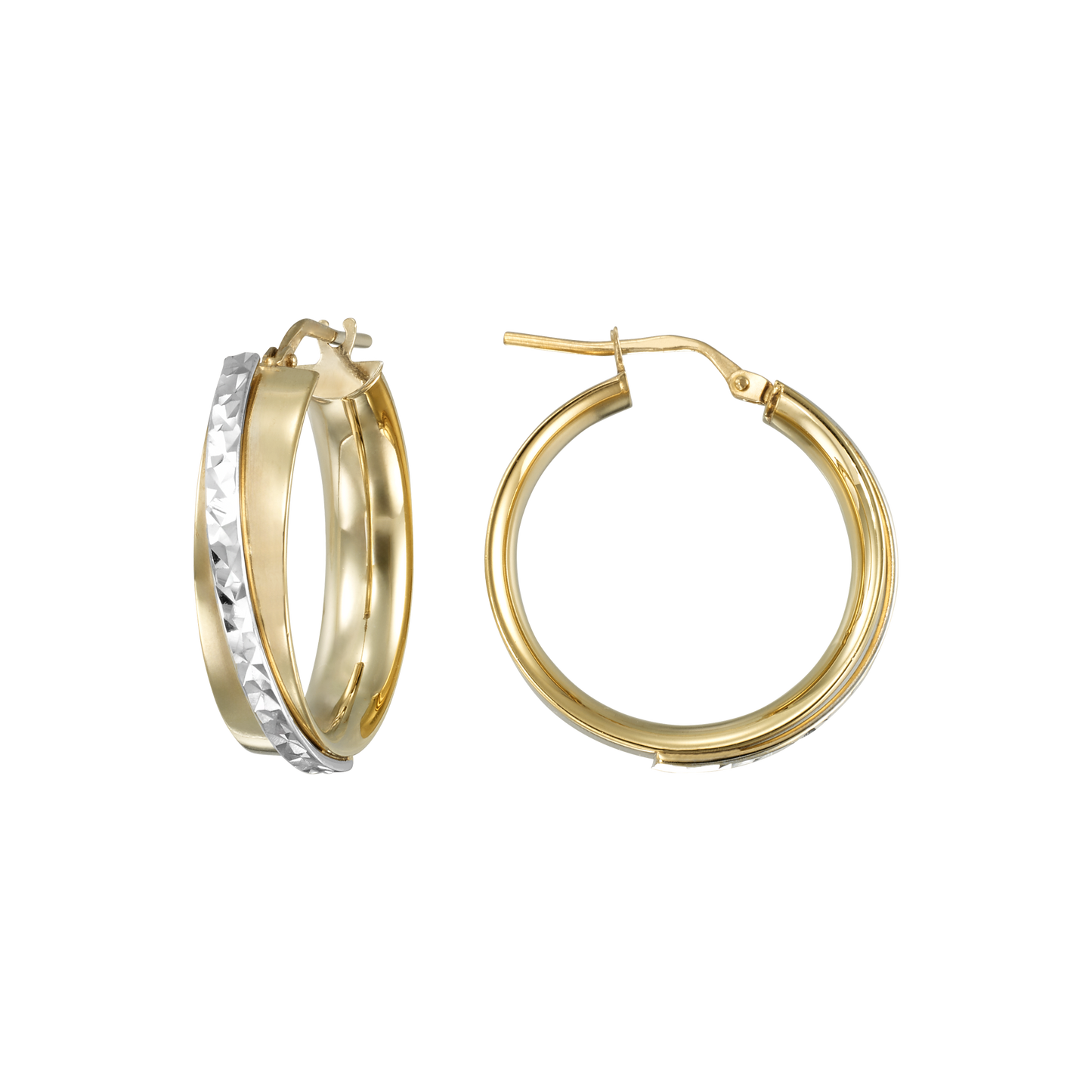 Stellari Gold Italian Sterling Silver Two-Tone Caviar 24mm Hoop Earrings