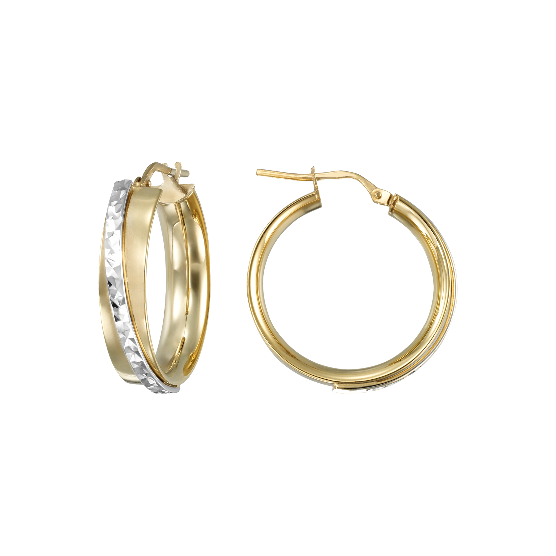 Stellari Gold Italian Sterling Silver Two-Tone Caviar 24mm Hoop Earrings