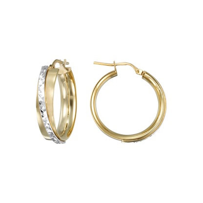 Stellari Gold Italian Sterling Silver Two-Tone Caviar 24mm Hoop Earrings