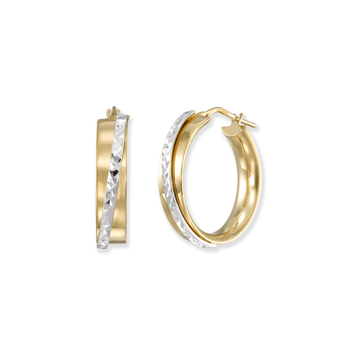 Stellari Gold Italian Sterling Silver Two-Tone Caviar 24mm Hoop Earrings