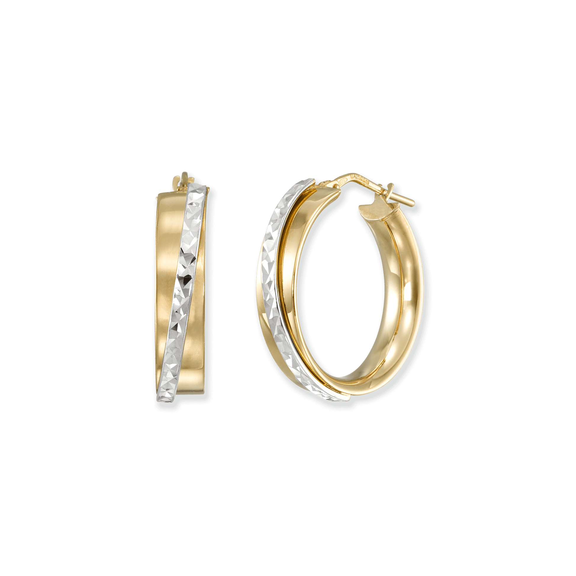 Stellari Gold Italian Sterling Silver Two-Tone Caviar 24mm Hoop Earrings