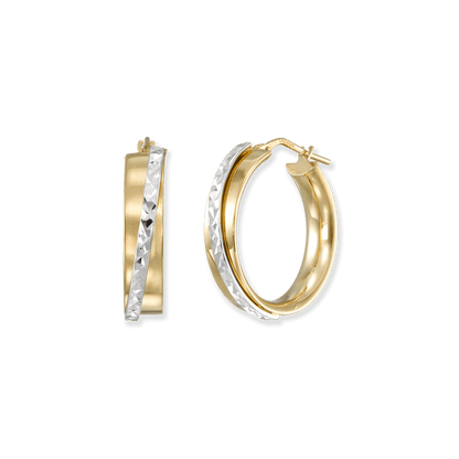 Stellari Gold Italian Sterling Silver Two-Tone Caviar 24mm Hoop Earrings