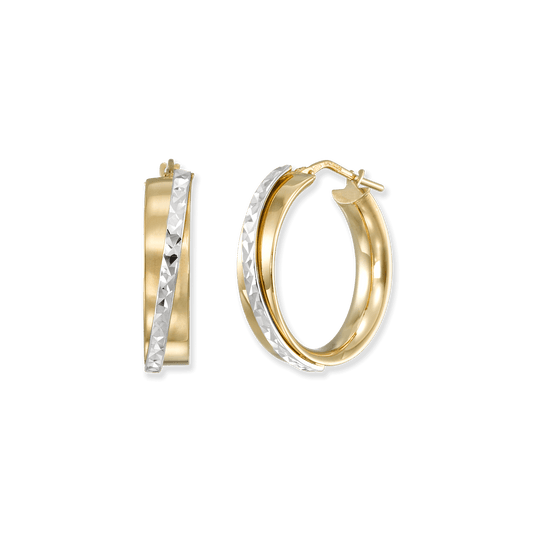 Stellari Gold Italian Sterling Silver Two-Tone Caviar 24mm Hoop Earrings