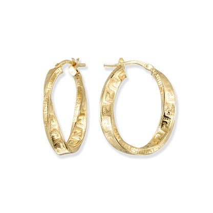 Stellari Gold Greek Key Ribbon Hoops