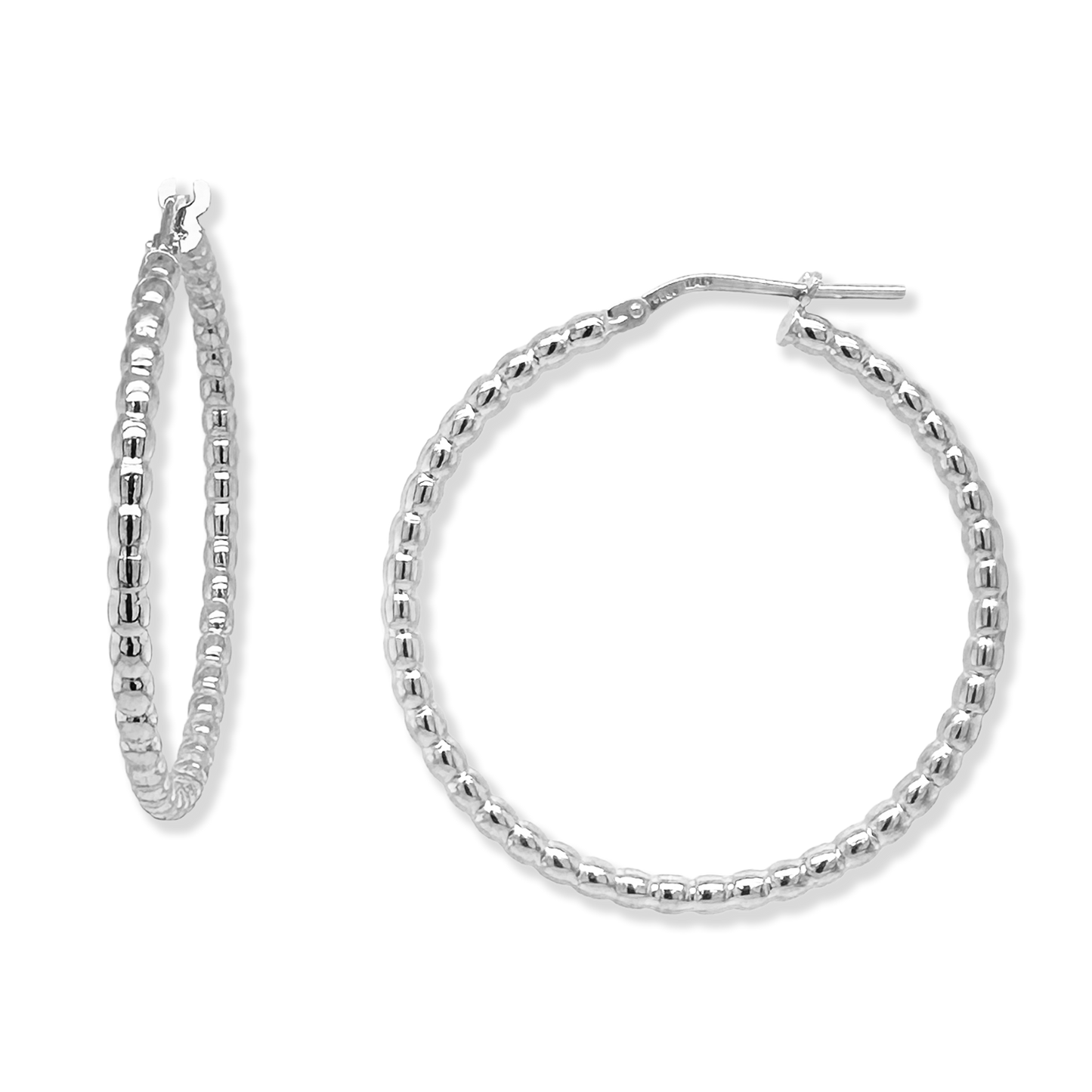 Franco Stellari Beaded Tube Hoop Earrings, 35mm