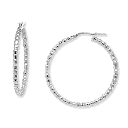 Franco Stellari Beaded Tube Hoop Earrings, 35mm