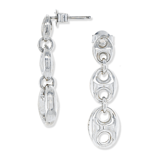 Made in Italy Sterling Silver Puffed Mariner Link Post Earrings