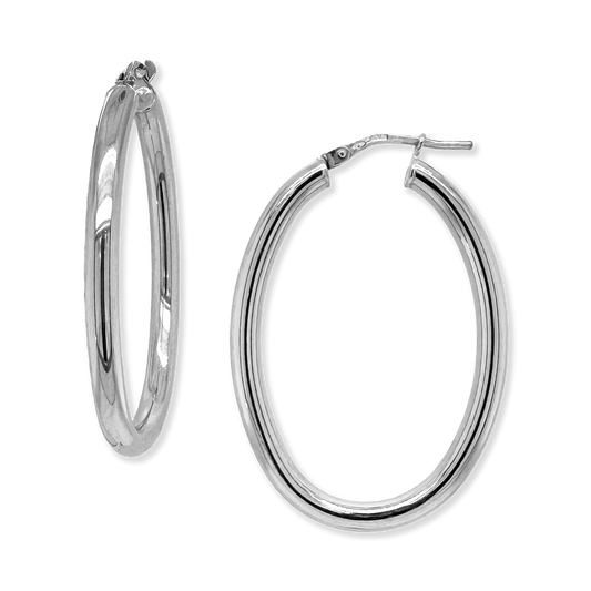 Polished Oval Tube Hoops, Sterling Silver