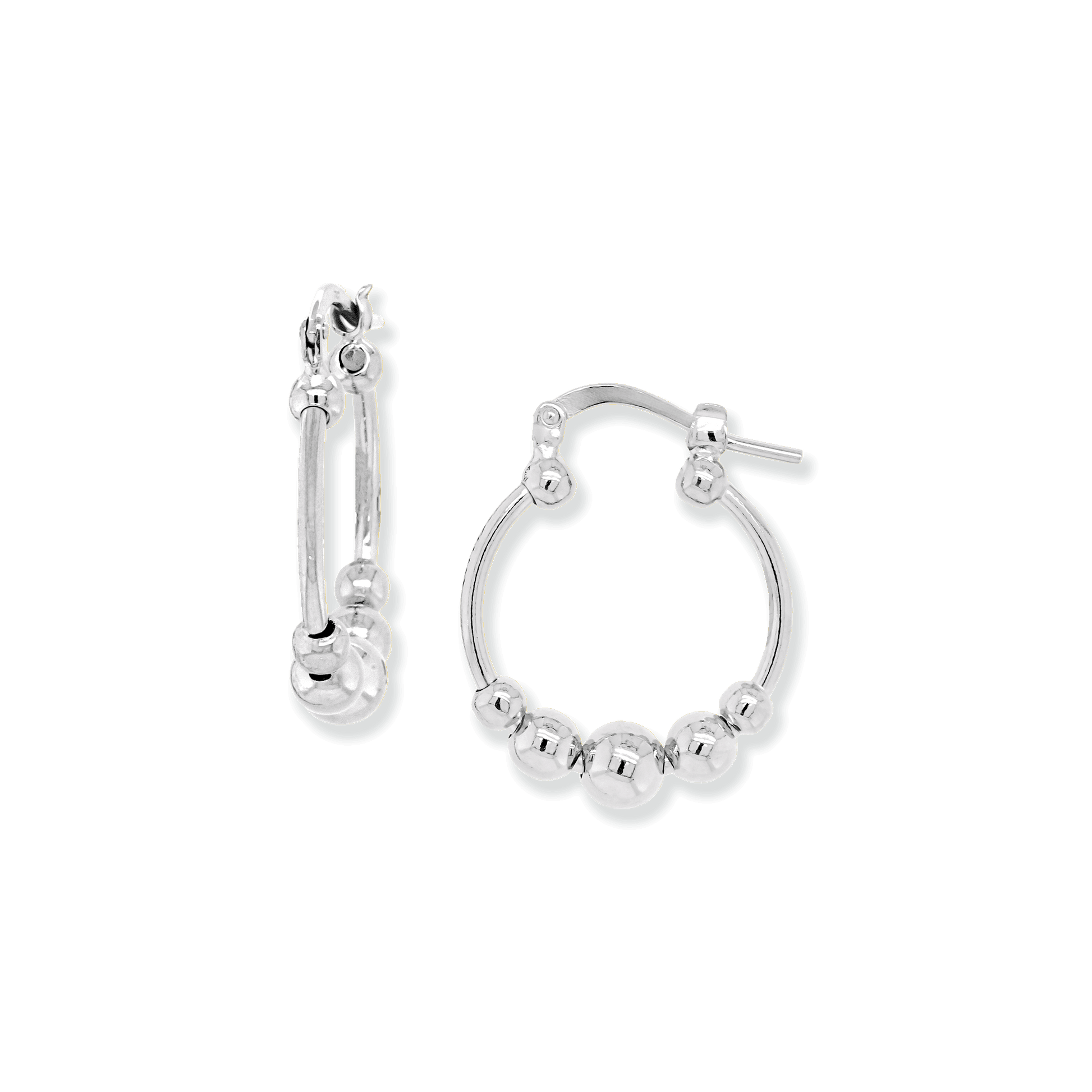 Round Bead Hoop Earrings in Sterling Silver