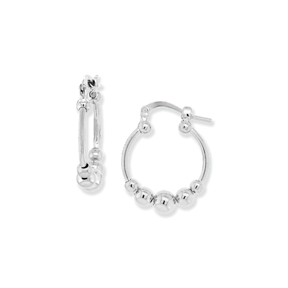 Round Bead Hoop Earrings in Sterling Silver