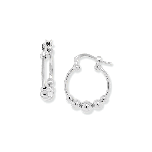 Round Bead Hoop Earrings in Sterling Silver