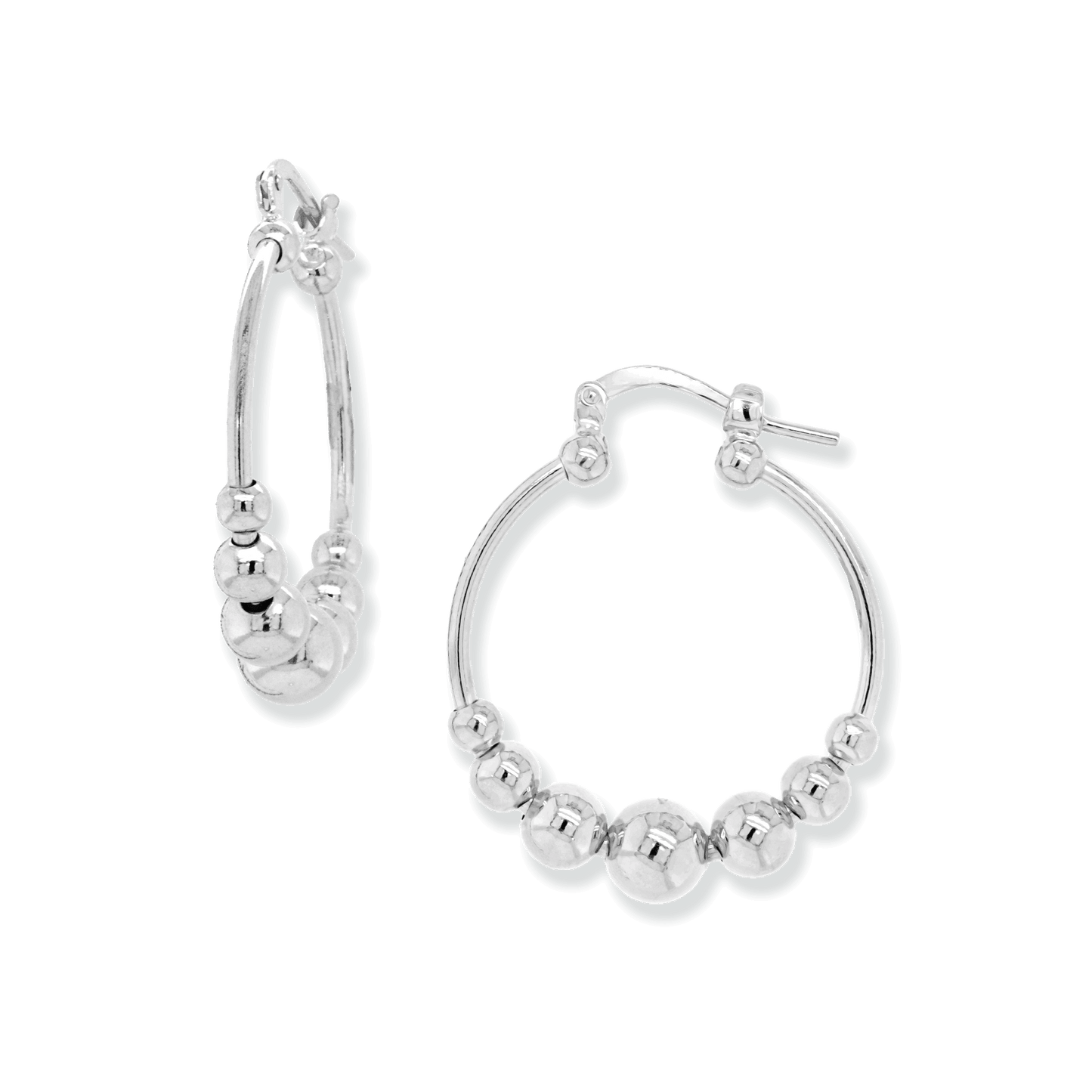 Made in Italy 25mm Hoop Earrings with Graduated Beads in Sterling Silver