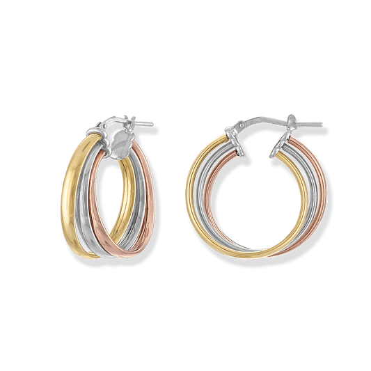 Stellari Gold Tricolor Triple Hoop Earrings