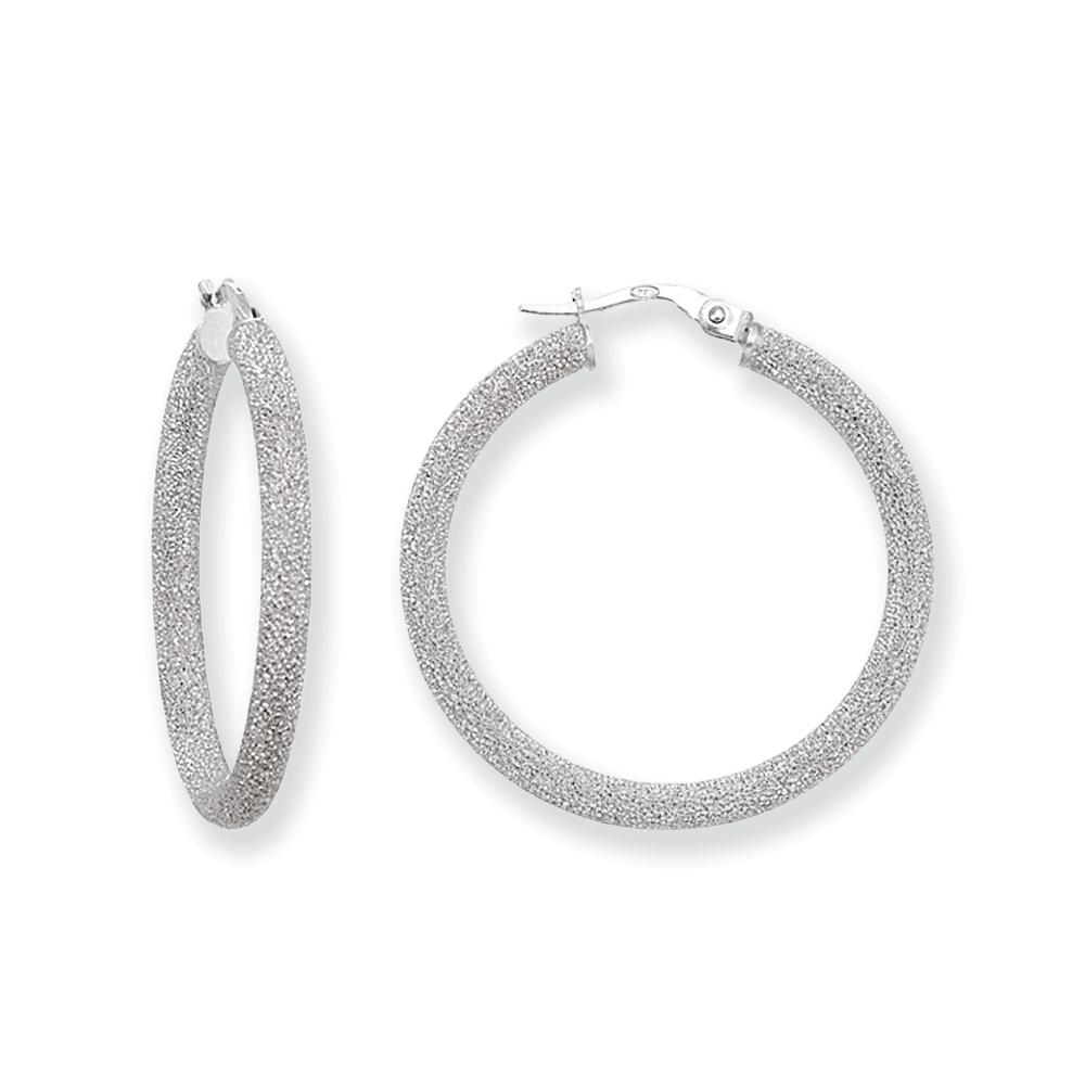 Franco Stellari Italian Sterling Silver Laser Finish 30mm Hoop Earrings