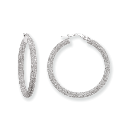 Franco Stellari Italian Sterling Silver Laser Finish 30mm Hoop Earrings