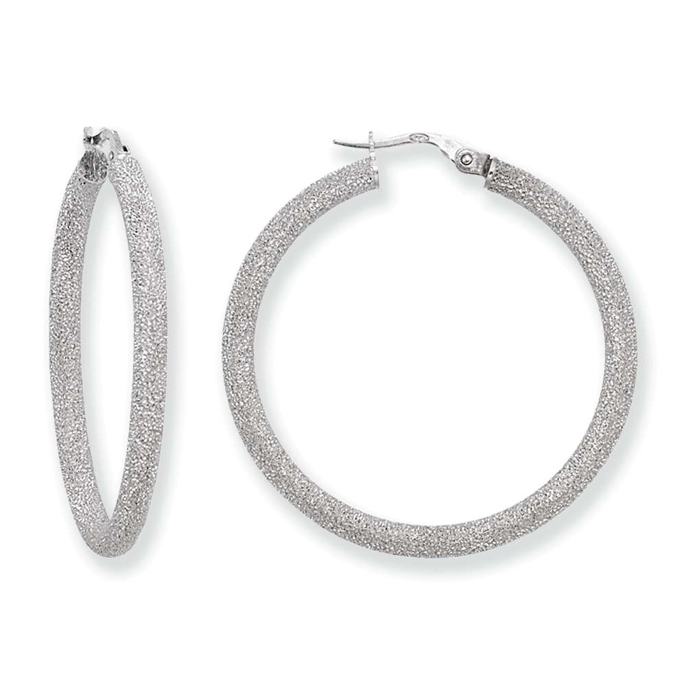 Franco Stellari Italian Sterling Silver Laser Finish 35mm Hoop Earrings