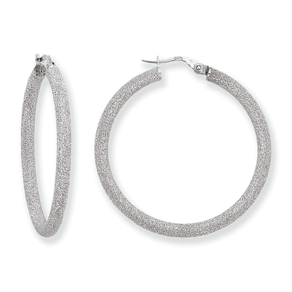 Franco Stellari Italian Sterling Silver Laser Finish 35mm Hoop Earrings