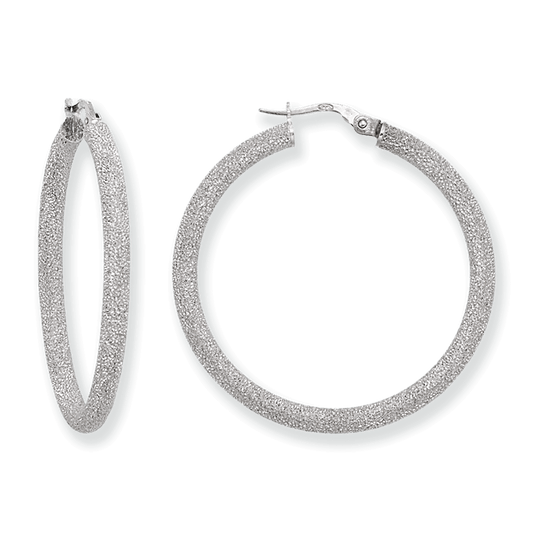 Franco Stellari Italian Sterling Silver Laser Finish 35mm Hoop Earrings