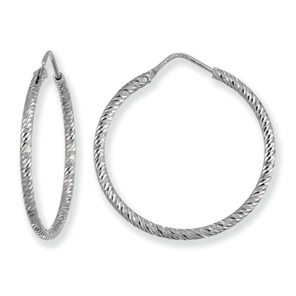 Franco Stellari Italian Sterling Silver Diamond Cut 35mm Endless Hoop Earrings