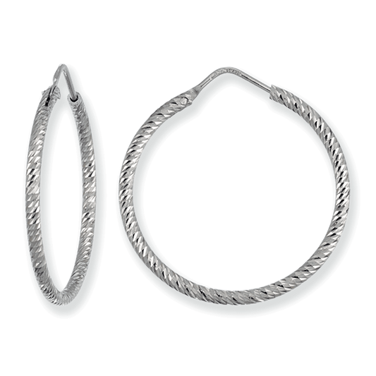 Franco Stellari Italian Sterling Silver Diamond Cut 35mm Endless Hoop Earrings