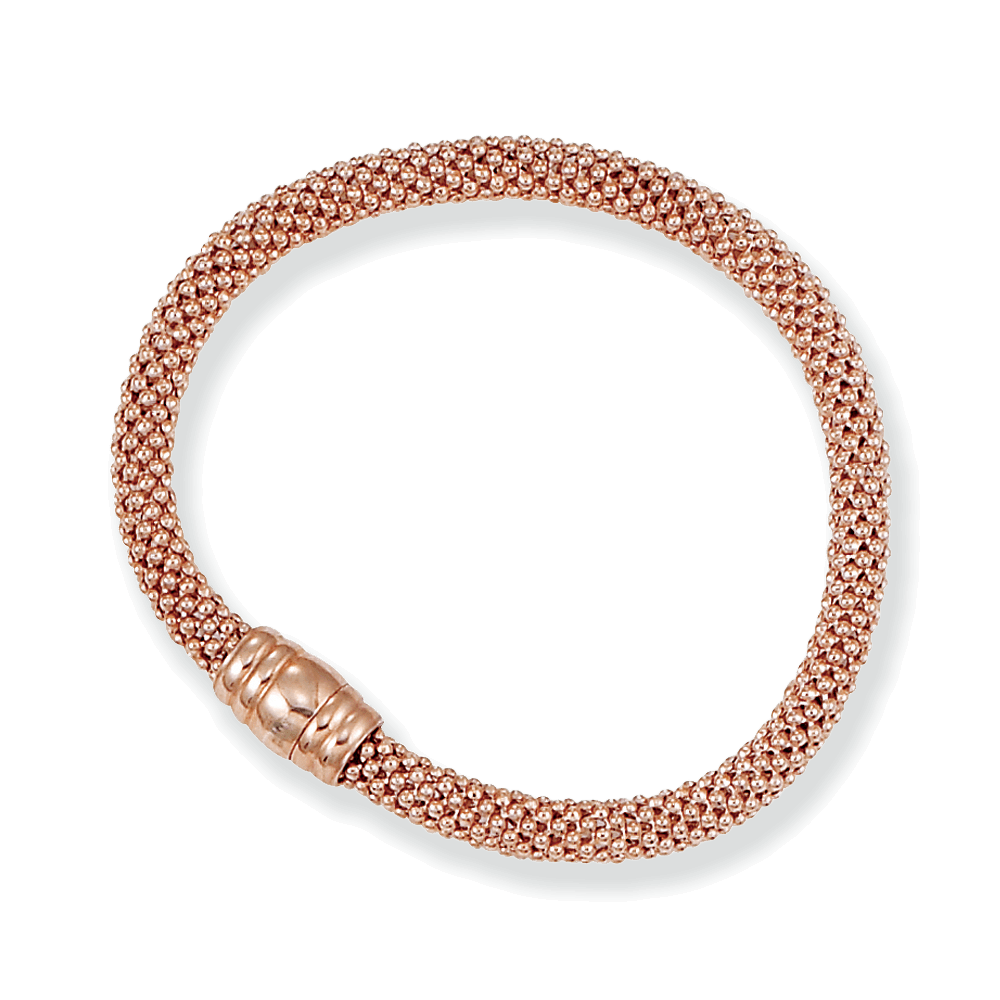 Franco Stellari Italian Sterling Silver Rose Gold 6mm Popcorn Bracelet w/Magnetic Clasp, 7.5"