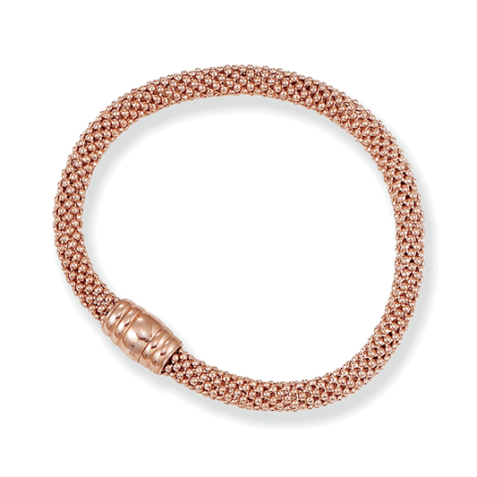 Franco Stellari Italian Sterling Silver Rose Gold 6mm Popcorn Bracelet w/Magnetic Clasp, 7.5"