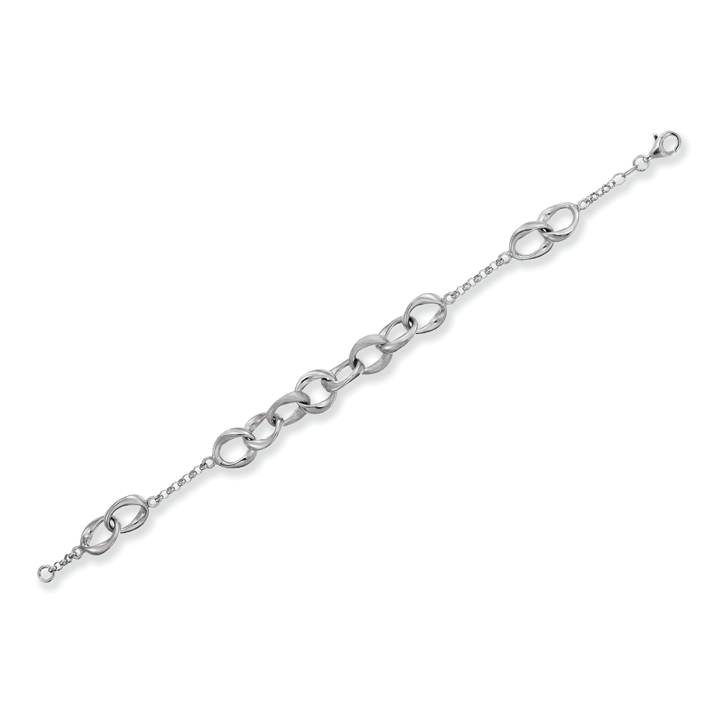 Franco Stellari Italian Sterling Silver Satin/Polished Link Bracelet, 7.5"
