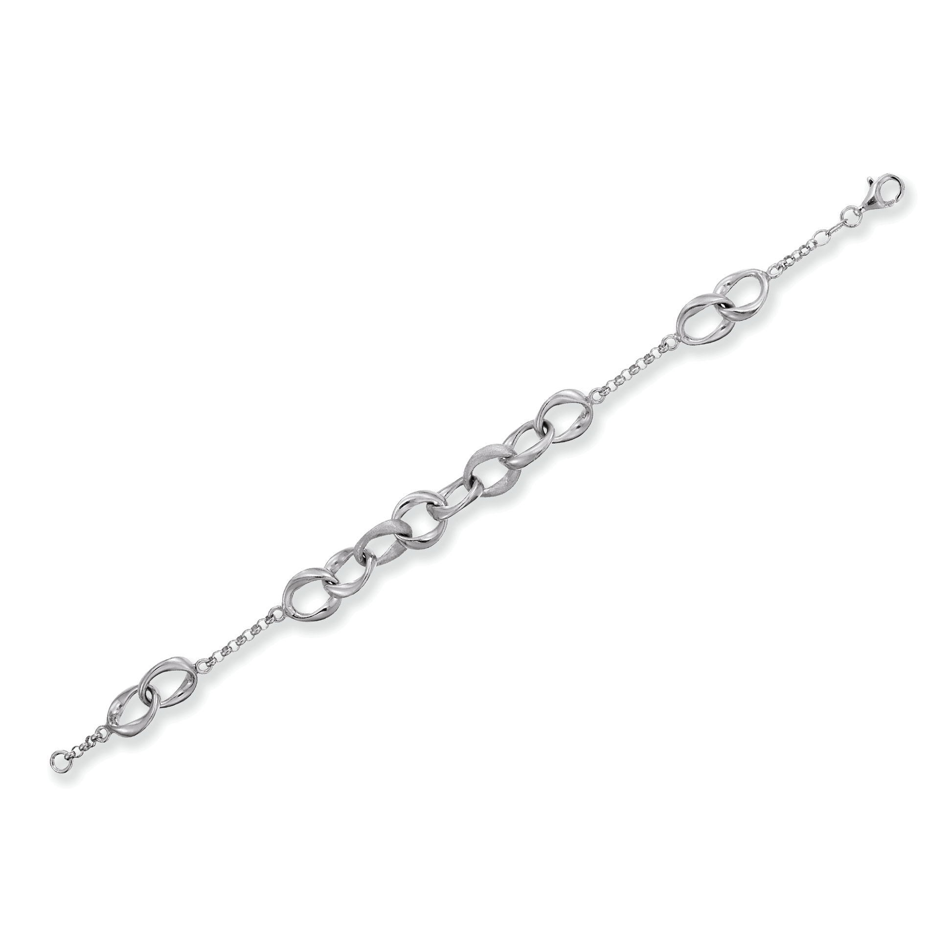 Franco Stellari Italian Sterling Silver Satin/Polished Link Bracelet, 7.5"