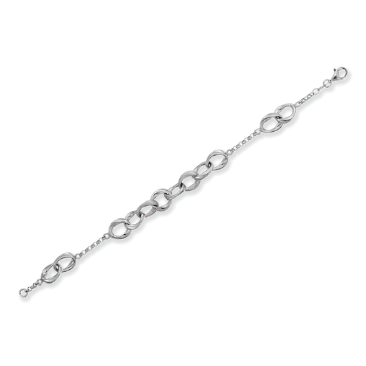 Franco Stellari Italian Sterling Silver Satin/Polished Link Bracelet, 7.5"