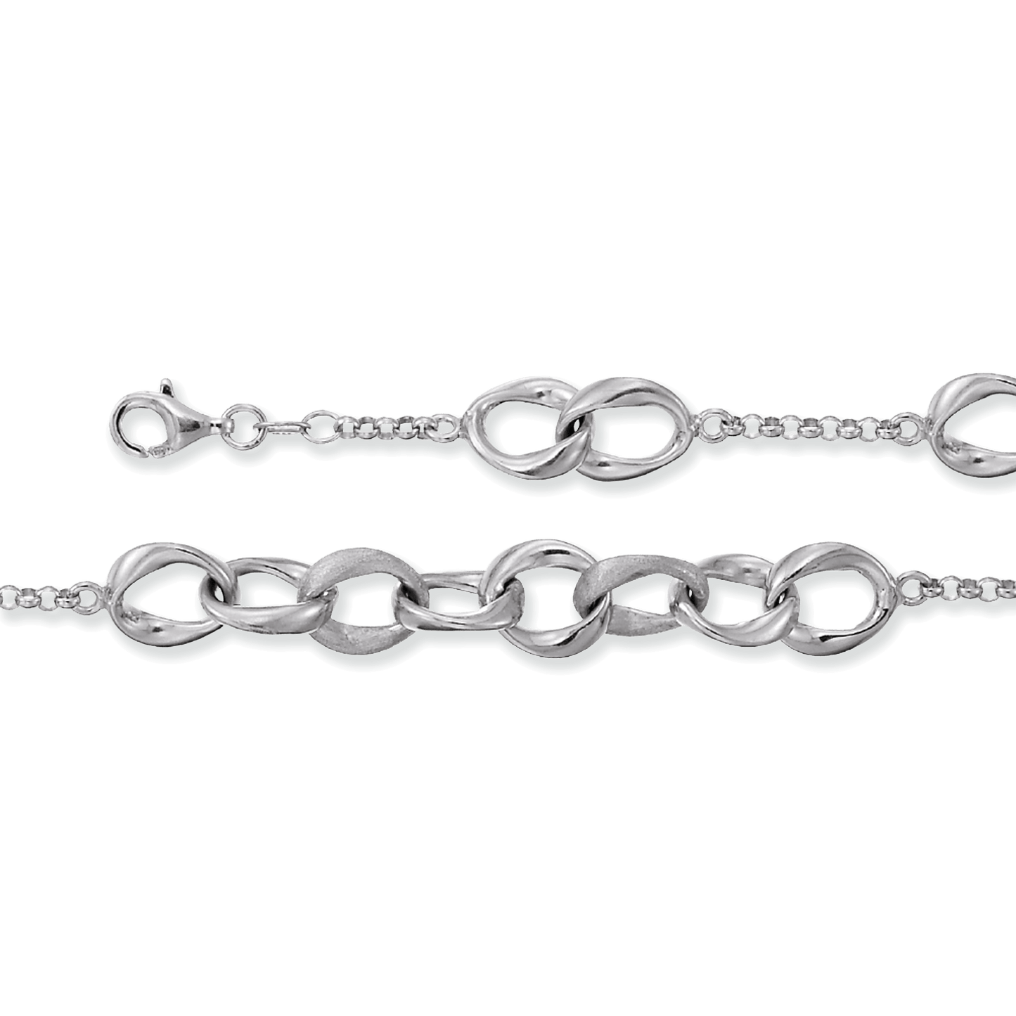 Franco Stellari Italian Sterling Silver Satin/Polished Link Bracelet, 7.5"