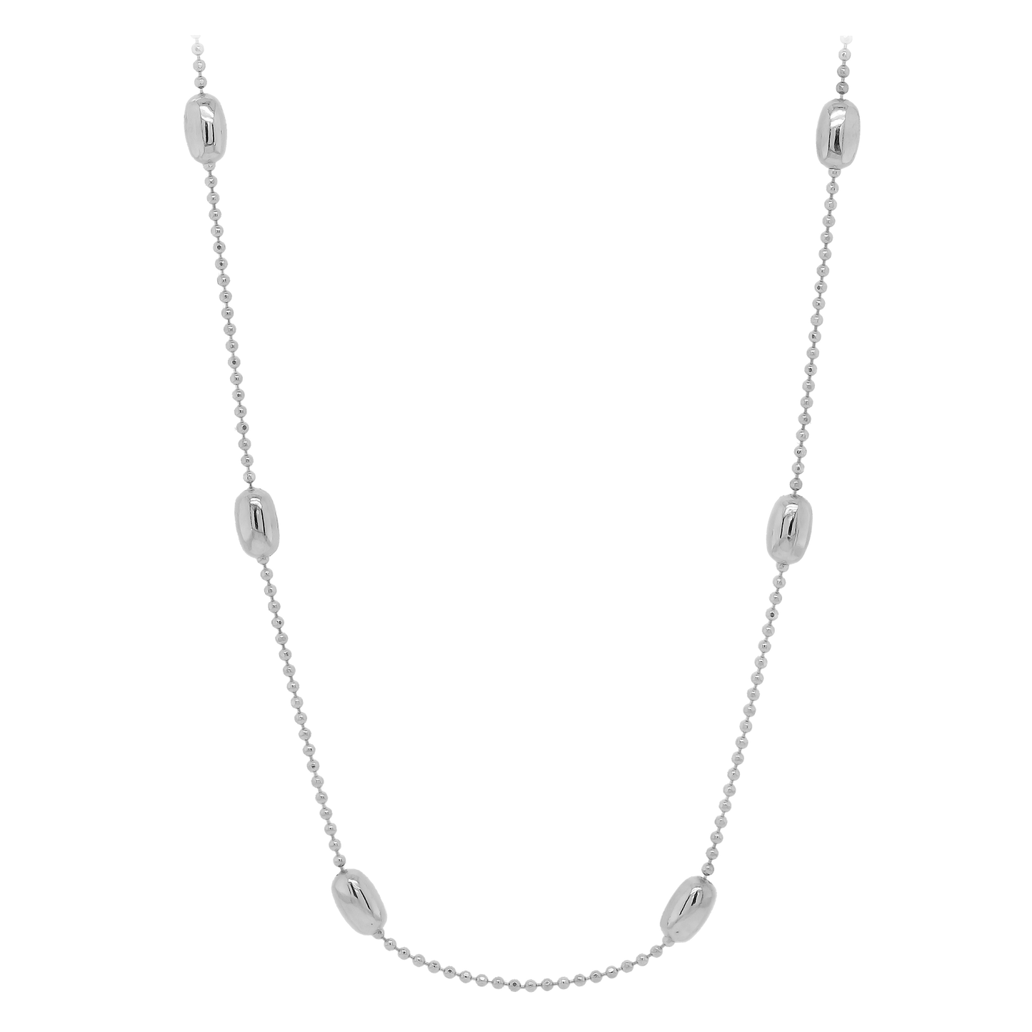 Sterling Silver Polished Oval Bead Stations Necklace 18"