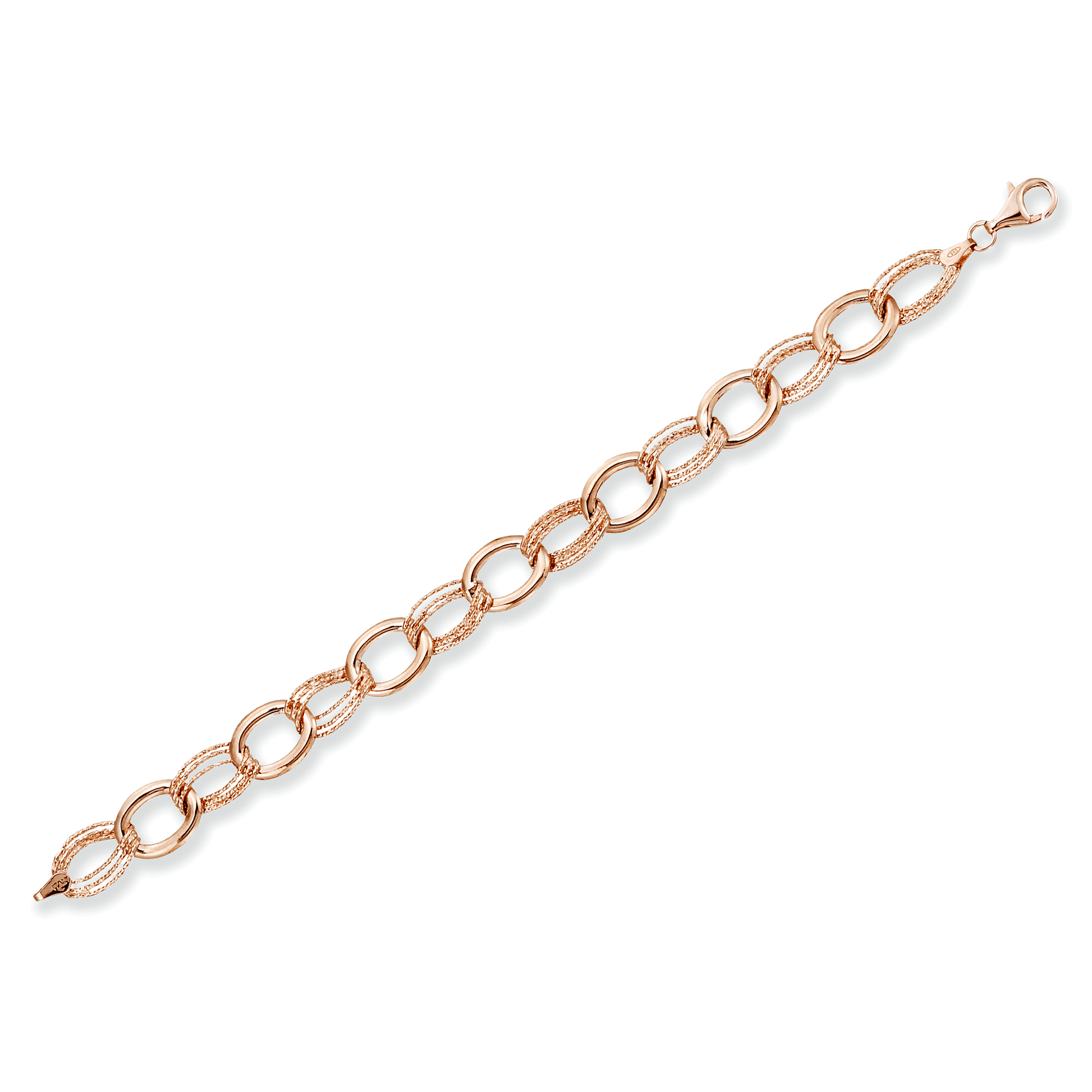 Franco Stellari Italian Sterling Silver Rose Gold Alternating Link Bracelet, 7.5"