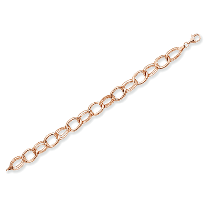 Franco Stellari Italian Sterling Silver Rose Gold Alternating Link Bracelet, 7.5"