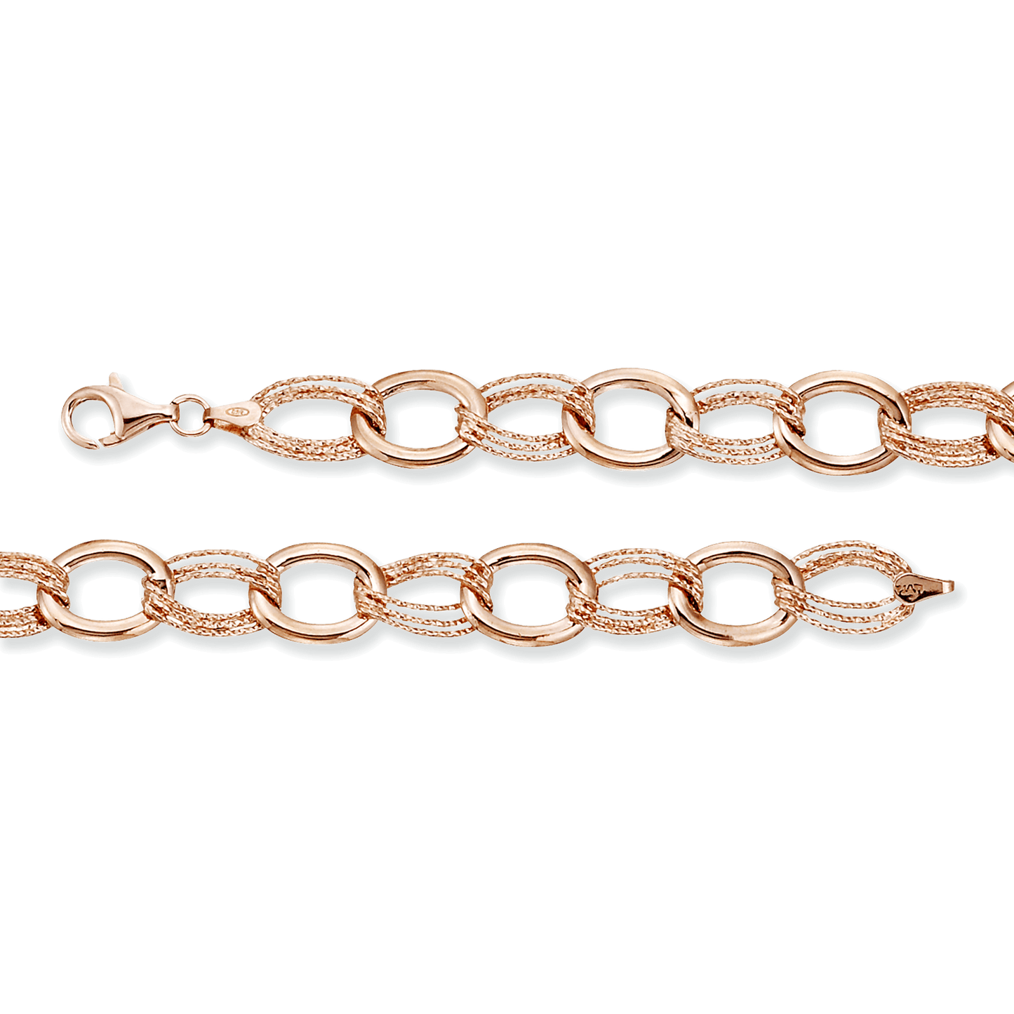 Franco Stellari Italian Sterling Silver Rose Gold Alternating Link Bracelet, 7.5"
