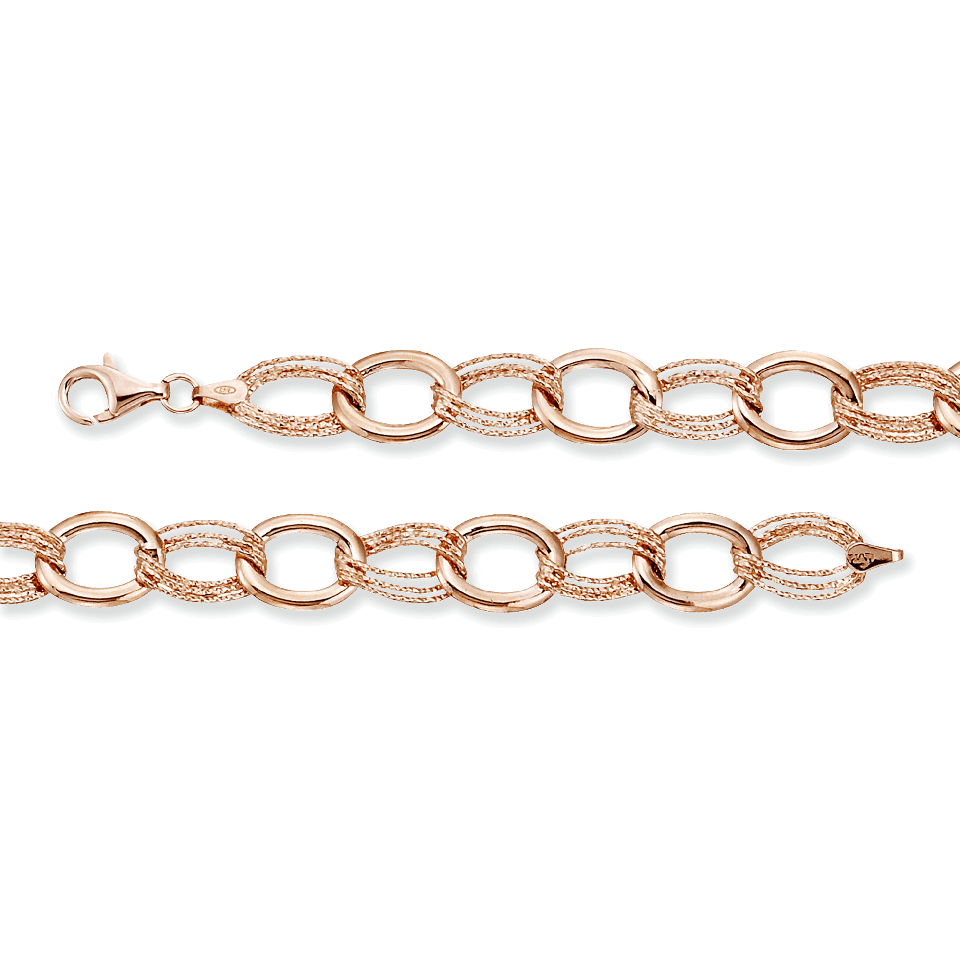 Franco Stellari Italian Sterling Silver Rose Gold Alternating Link Bracelet, 7.5"