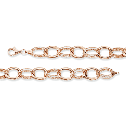 Franco Stellari Italian Sterling Silver Rose Gold Alternating Link Bracelet, 7.5"