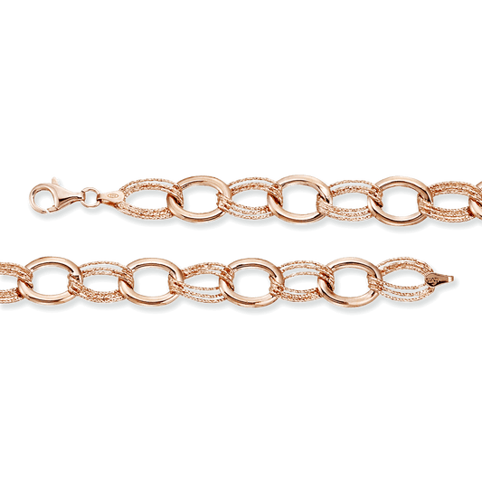 Franco Stellari Italian Sterling Silver Rose Gold Alternating Link Bracelet, 7.5"