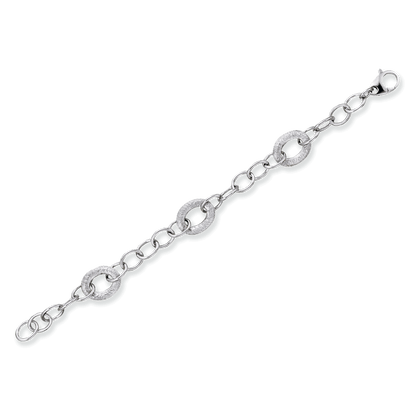 Franco Stellari Italian Sterling Silver Frosted Ovals Link Bracelet, 7.5"