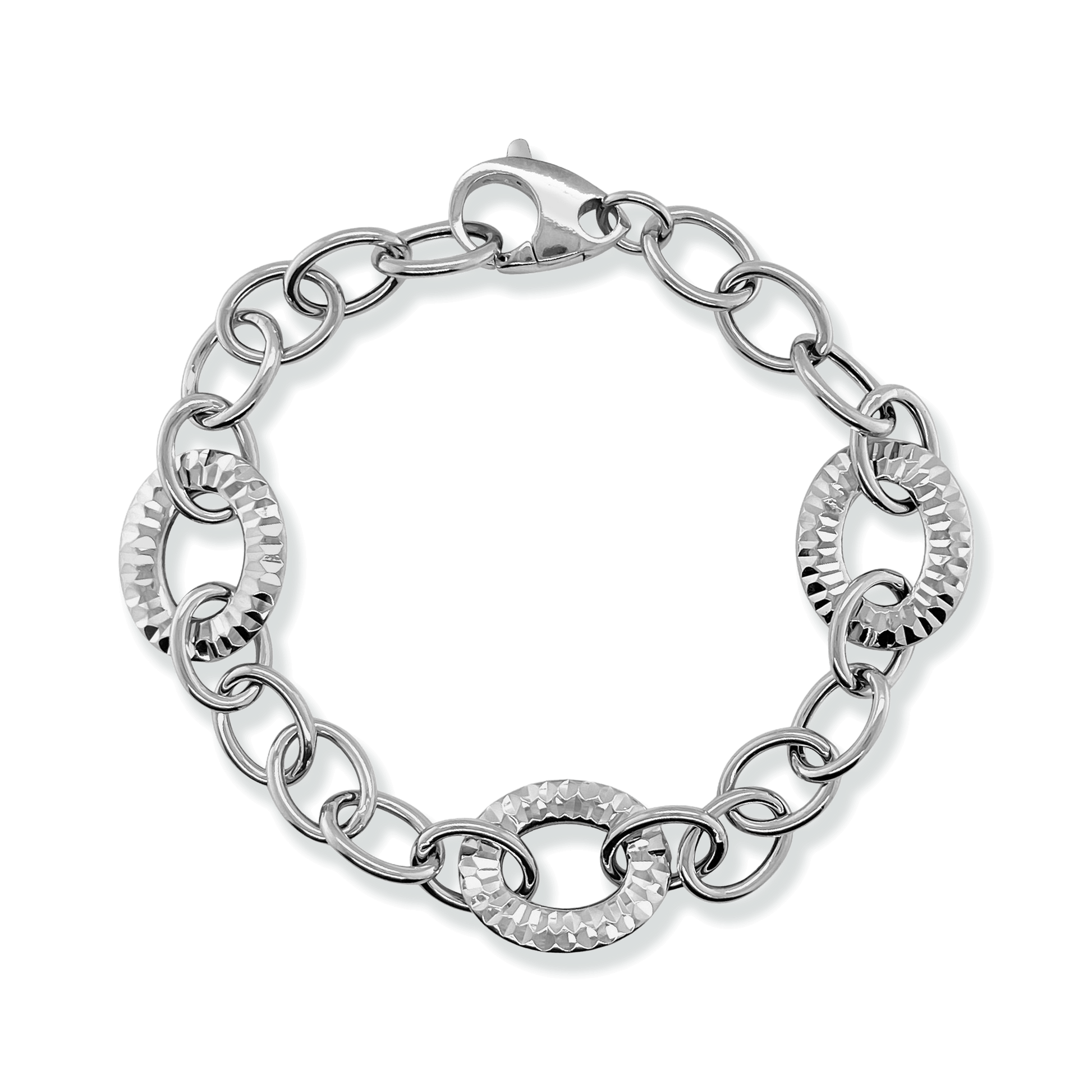 Franco Stellari Italian Sterling Silver Frosted Ovals Link Bracelet, 7.5"