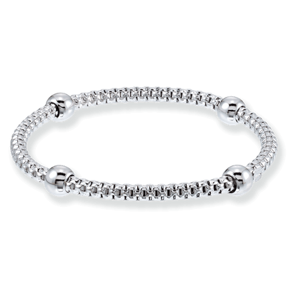 Franco Stellari Italian Sterling Silver Stretch 5mm Round Box Bracelet, 7.5"