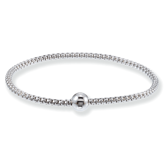 Franco Stellari Italian Sterling Silver Stretch 3mm Round Box Bracelet, 7.5"