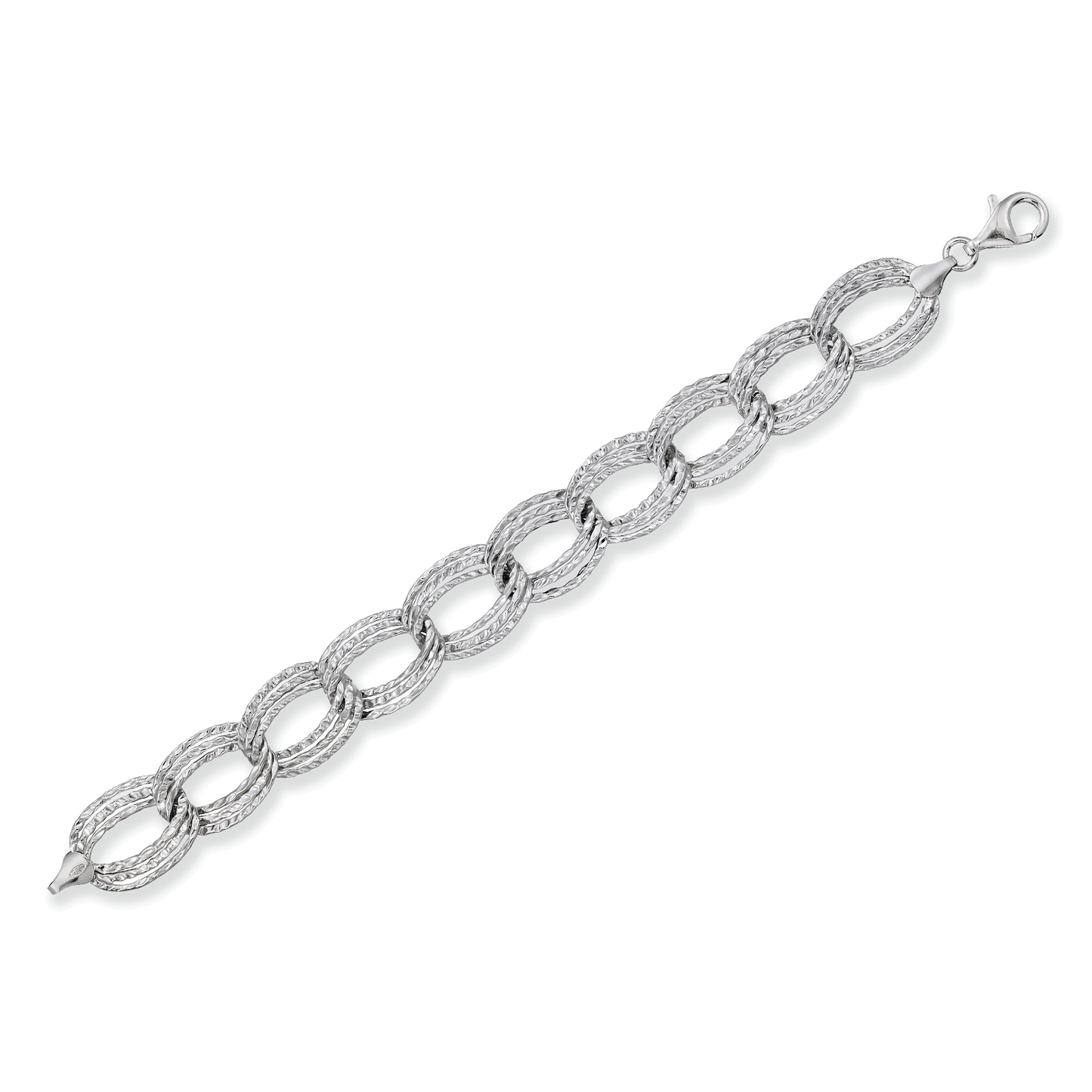 Franco Stellari Italian Sterling Silver Textured Triple Link Bracelet, 7.5"